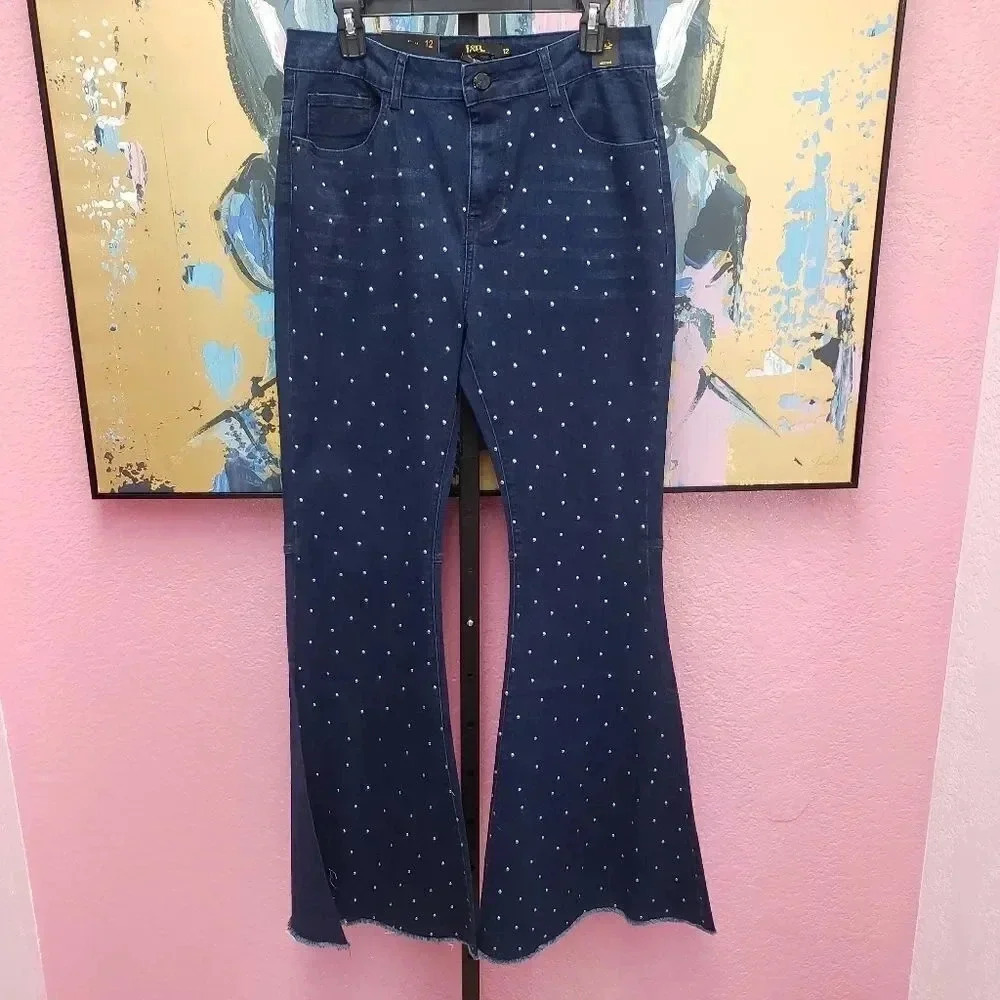 L & B Dark Studded Flare Jeans